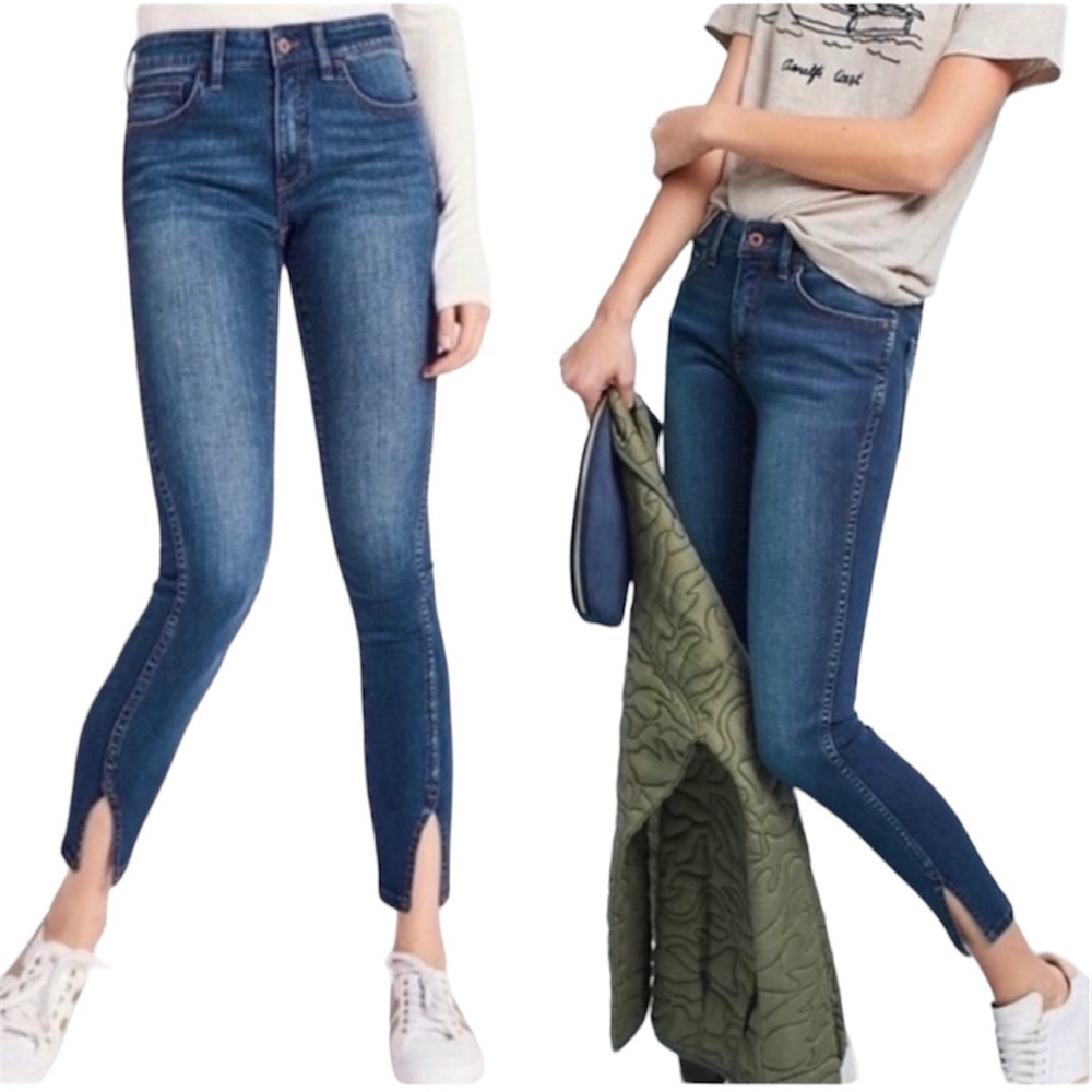 Anthropologie Pilcro And The Letterpress Mid Rise Skinny Jeans Ankle Slits Sz 28